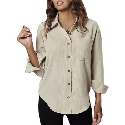 China 2021 New Arrival Plus Size Breathable Lady Blouse Casual Women Shirt Corduroy Sheath Long Loose Solid Color Blouse Shirts for sale