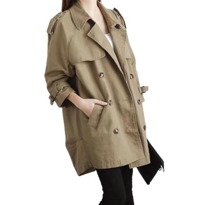 China 2021 Autumn Anti-Shrink New Arrive Loose Double Breasted Mid Length Trench Coat Women Casual Anti-Shrink Coat for sale