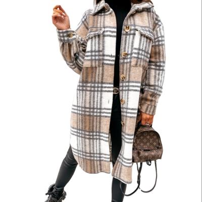 China 2021 breathable autumn and winter long-sleeved plus size coated plaid print shirt women's jacket for sale