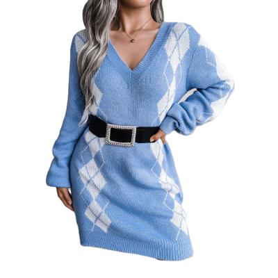 China 2021 Anti-wrinkle autumn sweater dress faux fur knit sweater dress women clothing with belted for sale