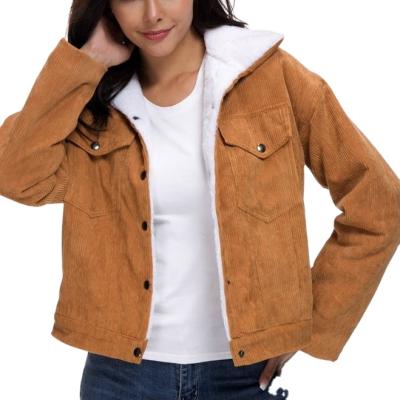 China 2021 Autumn Women's Clothing Women's Long Sleeve Corduroy Short Straight Jacket Coat Ladies Breathable Casual Solid Collar Turn-down for sale