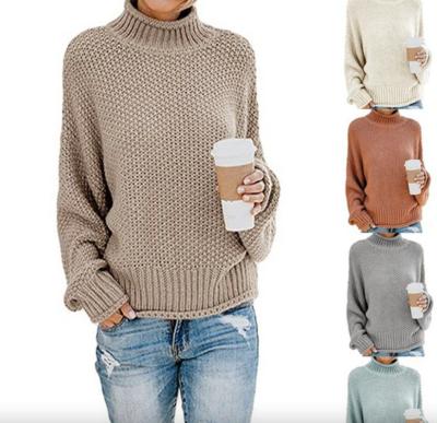 China Anti-pilling 2021 Well Sale Winter Sweaters Refine Pointelle Casual Polyester Turtle Neck Loose Long Sleeve Sweater Top for sale