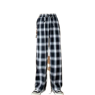 China 2021 Autumn New Black And White Straight Waist Anti-pilling Wide Leg High Plaid Pants Pants Elastic Waist Casual Pants for sale