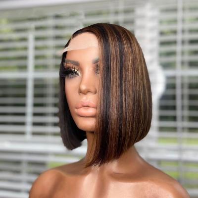 China Straight 13x4 Bob Lace Front Human Hair Wigs Colored Virgin Hair Wigs PrePlucked Short Bob Cut Wig for sale