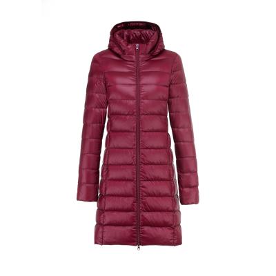 China Lightweight and comfortable winter women's long jacket nylon fabric down jacket outdoor wind and cold hooded down jacket for sale