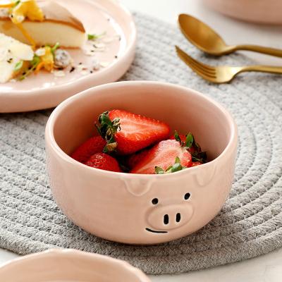 China Stored Housewares Dinnerware Salad Swine Tableware Bowls Cartoon For Kid Microwave Ceramic Fruit Rice Bowl for sale