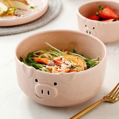 China Cute Pig Stocked Cartoon Children Porcelain Serving Bowls Restaurant Tableware Sets Ceramic Salad Bowl for sale