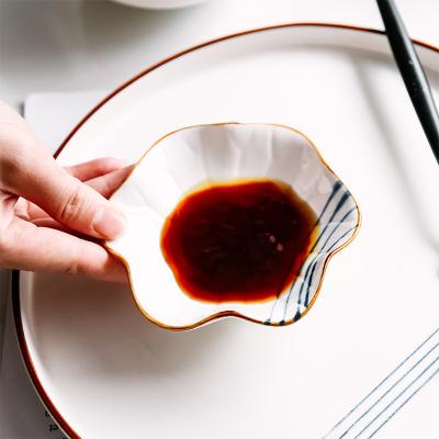 China Blue Line Viable Modeling Exquisite Easy To Clean Mini Sauce Dish Sushi Soy Ceramic Dip Mini Bowl for sale