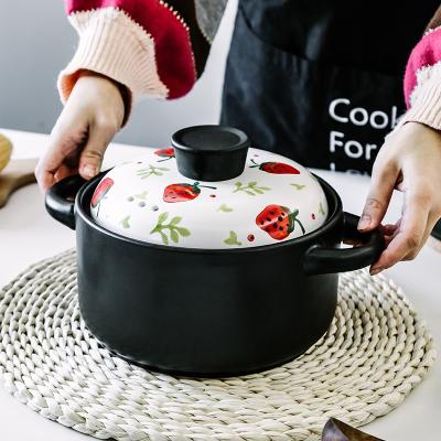 China Sustainable Strawberry Cookware Soup Sets Kitchen Cooking Pot Non Stick Insulation Handle Casserole Ceramic Kitchen Cassers for sale