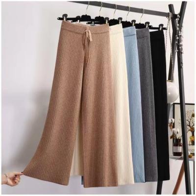 China Breathable new autumn and winter waist knit women's pants wiping leg pants wide waist vertical straight tube pants for sale