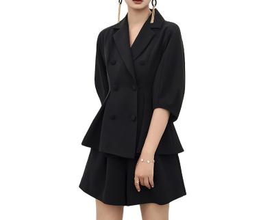 China 2022 Women's Casual Suits Career Suits Anti-pilling Elegant Black Ladies Office And Pants Two-sets Puff Sleeve Elegant Suits for sale