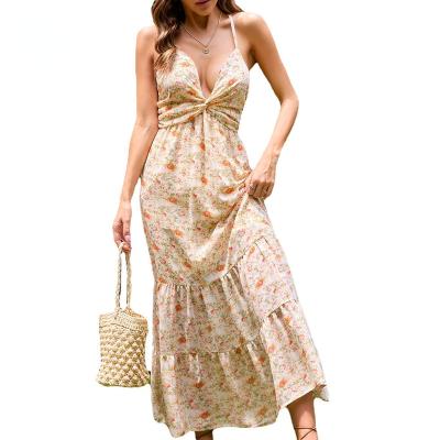 China MXN 1720 Anti-wrinkle women's high fashion dresses dresses women ladies summer casual sexy V-neck strapless printed strapless long dress for sale