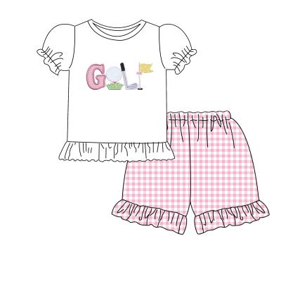 China Puresun Wholesale Casual/Comfortable Babies Golf Applique Gingham Shorts Set Kids Boutique Matching Outfits for sale