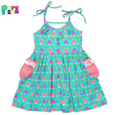 China 2019 Summer Breathable Girls Dresses Boutique Sleeveless Kids Clothes Wholesale Applique Scallop Baby Dress for sale