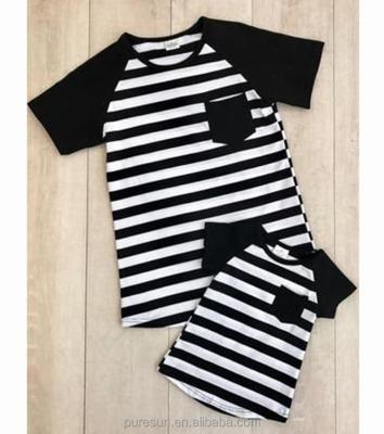 China Breathable Black And White Mum And Me Summer Cotton Stripe T-Shirt for sale