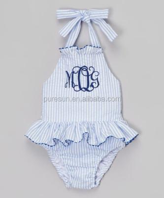 China 2018 New Arrival One Piece Swimsuit Children Bathing Suit Cotton Seersucker Babies Monogrammed Casual/Comfortable Ruffle for sale