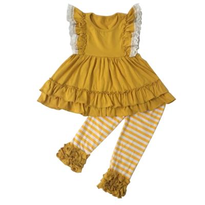 China Puresun wholesale casual fall and winter kids clothes applique boutique kids outfit kids ruffle clothing for sale