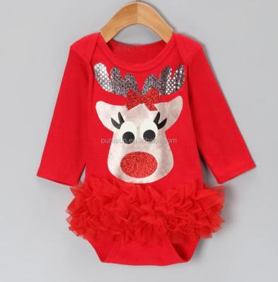 China Long Sleeve Christmas Holiday Kid Boutique Clothes Reindeer Print Baby Romper for sale