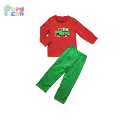 China 2018 Puresun Hot Selling 100% Cotton Baby Clothes And Clothing Christmas Boys Boutique Green Pants And Red Outfits for sale