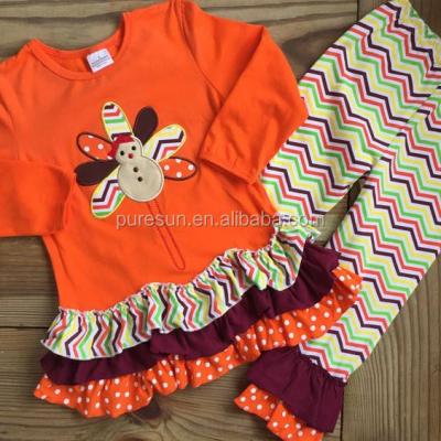 China Hot sale casual/comfortable babies fall turkey applique hive clothing wholesale children's boutique thanksgiving outfits for sale