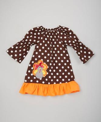 China Boutique Outfits Babies Thanksgiving Boutique Outfits 100 Wholesale Cotton Turkey Applique Dresses Kids Holiday Clothes for sale