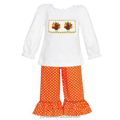 China Casual / Cozy Vintage Baby Clothes Thanksgiving Kids Turkey Applique Fall Boutique Clothing 2017 for sale