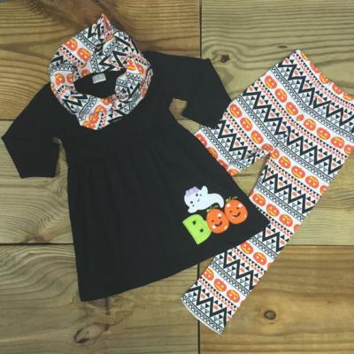 China Causul Dress Cotton Outfits Lovely Printed Ghost Pumpkin Dress Spats Girls Baby Halloween Colthing Set for sale