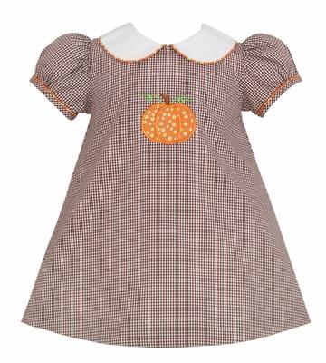 China Wholesale 100% Cotton Babies Applique Pumpkin Dress Clothes Toddler Girl Puff Sleeve Kids Halloween Holiday Outfits for sale