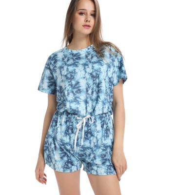 China QUICK DRY custom design print low moq 2 piece loungewear women tie dye bedding sleepwear set for sale