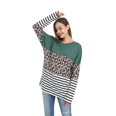 China high quality hot sale clothes mommy and me Anti-wrinkle women leopard panel print sweatshirt cotton pullover clothes shaping long sleeve shirts for sale