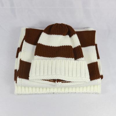 China HZM-20014 Medium Warm Stripe Women's Fashion High Quality Knitted Wool Winter Hat And Hat Scarf Set for sale