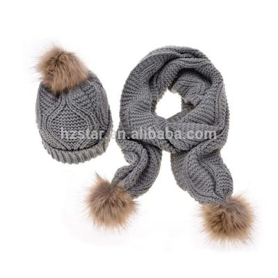 China HZM-14204 Fashion Long Warm Knit Hat Thick Cap Knitted Women Winter Hat Scarf And Mask Set for sale