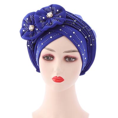 China HZM-19293 Other African Turban For Women Beanie Cap Twisted Knot Headwrap Flower Hair Cover Pre Tied Hood For Women Girls for sale