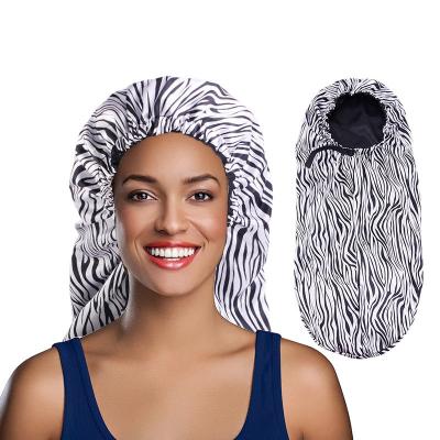 China New Style Character HZM-19136 Long Adjustable Satin Hair Night Women Hair Bonnet For Braids for sale