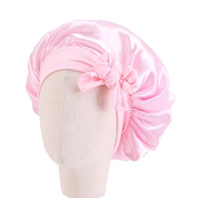 China HZM-19204 Character Logo Baby Bow Braid Hair Head Sleep Stain Hoods and Custom Satin Hair Wraps with Tie for sale