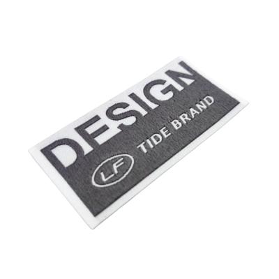 China Design New Style Black Color Silk Printing White Logo Soft Satin Damask Garment Woven Label For Neck /T-shirt for sale