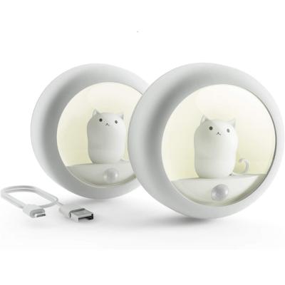 China Lovely Cute Eco-friendly Cat Wireless Motion Sensor Night Lights with Rechargeable Battery for Wall Bedroom Nursery for sale