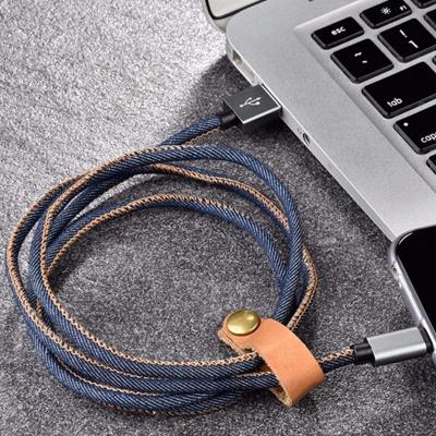 China 2019 Camera Jean Denim Micro USB Fast Charger 1M/2M/3.0M Data Cable For iPhone 7/Android for sale