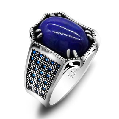 China Lapis Lazuli Stone Ring Luxury The Vampire Diaries 925 Silver Ring Party Anniversary Gift Natural CLASSIC Ring Wedding Punk Ring Female for sale