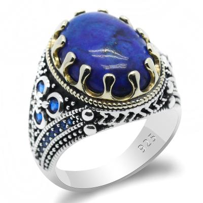 China New CLASSIC Best Selling 925 Ring Sterling Silver Turkish Jewelry Lapis Lazuli Ring Mens Fine Jewelry for sale