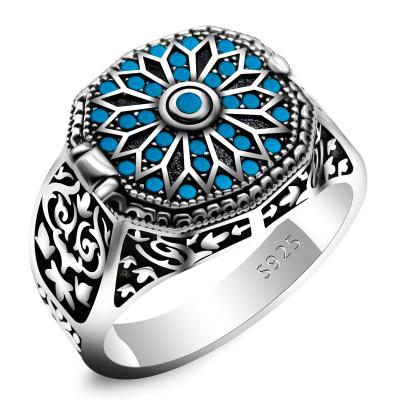 China Ring With Turquoise Vintage 925 Sterling Silver Carved Pattern Men and Women Ring Jewelry Gift of new design CLASSIC special men for sale