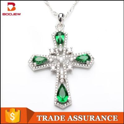 China Fashion Rhinestone Silver Crystal Cross Chain Silvery Green Jewelry Pendant Necklace for sale