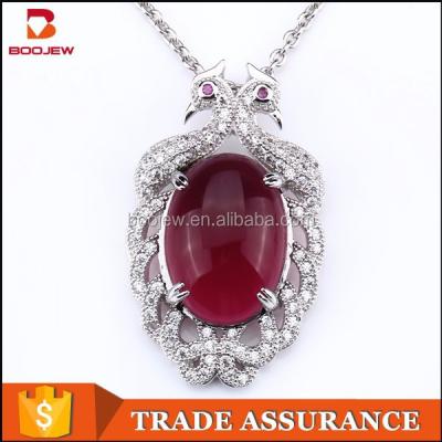 China Classica Silver Animal Red Design Babylon Gemstone Bird Phoenix Silver Pendant Necklace For Women for sale