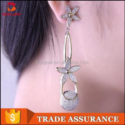 China Fashion Factory Price Silver Elegant Gold Plated CZ Luster Silver Women Flower Earring for sale