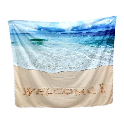 China Custom Wholesale Simple Mountain Home Painting Wall Tapestry Microfiber Embroidery Print Wall Hanging Psychedelic Beach Tapestry for sale