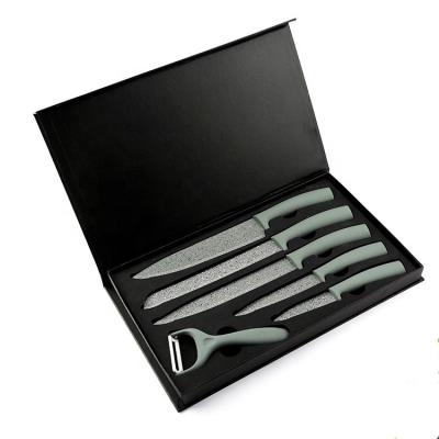 China New Design Disposable 6 Piece Kitchen Knife Set Non Stick Coating Gray Knife Sets for sale