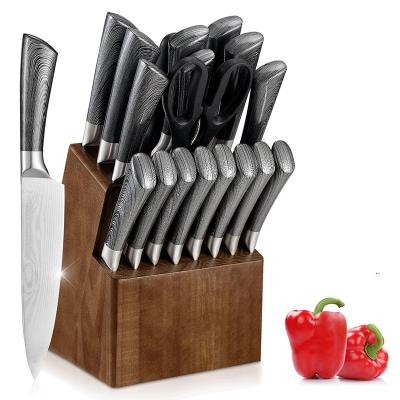 China 19pcs Cavity Handle Stainless Steel Disposable Kitchen Knife Set With Wooden Block Kitchen Knife Set for sale