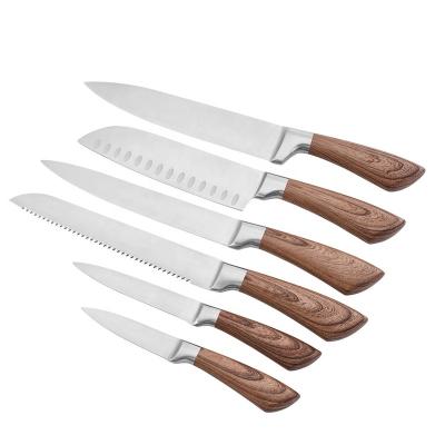 China 6 Pieces Stainless Steel High Carbon Hollow Handle Self Disposable Sharpening Kitchen Knife Set for sale