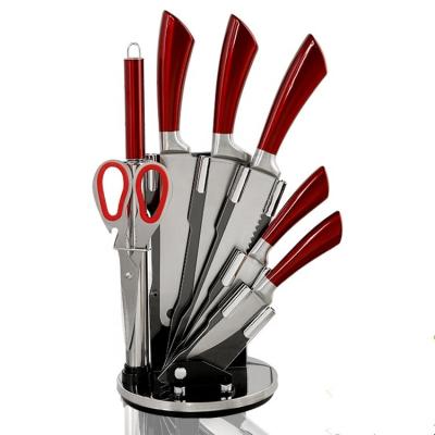 China Disposable 8 Pieces 3Cr13 Stainless Steel Knife Set Japanese Kitchen Knife Set With Hollow Handle And Acrylic Block for sale