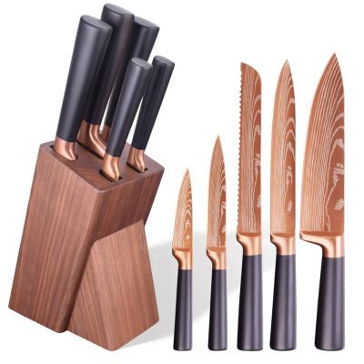 China 6 Piece Disposable Wholesale Custom Hollow Stainless Steel Handle Kitchen Knife Set With Block Set for sale